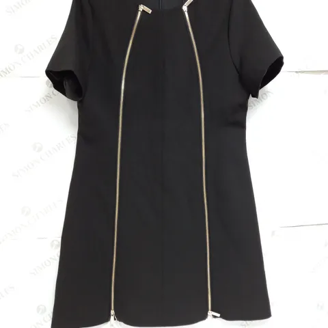 KAREN MILLEN COMPACT STRETCH ZIP DETAIL TAILORED MINI DRESS IN BLACK - SIZE 16