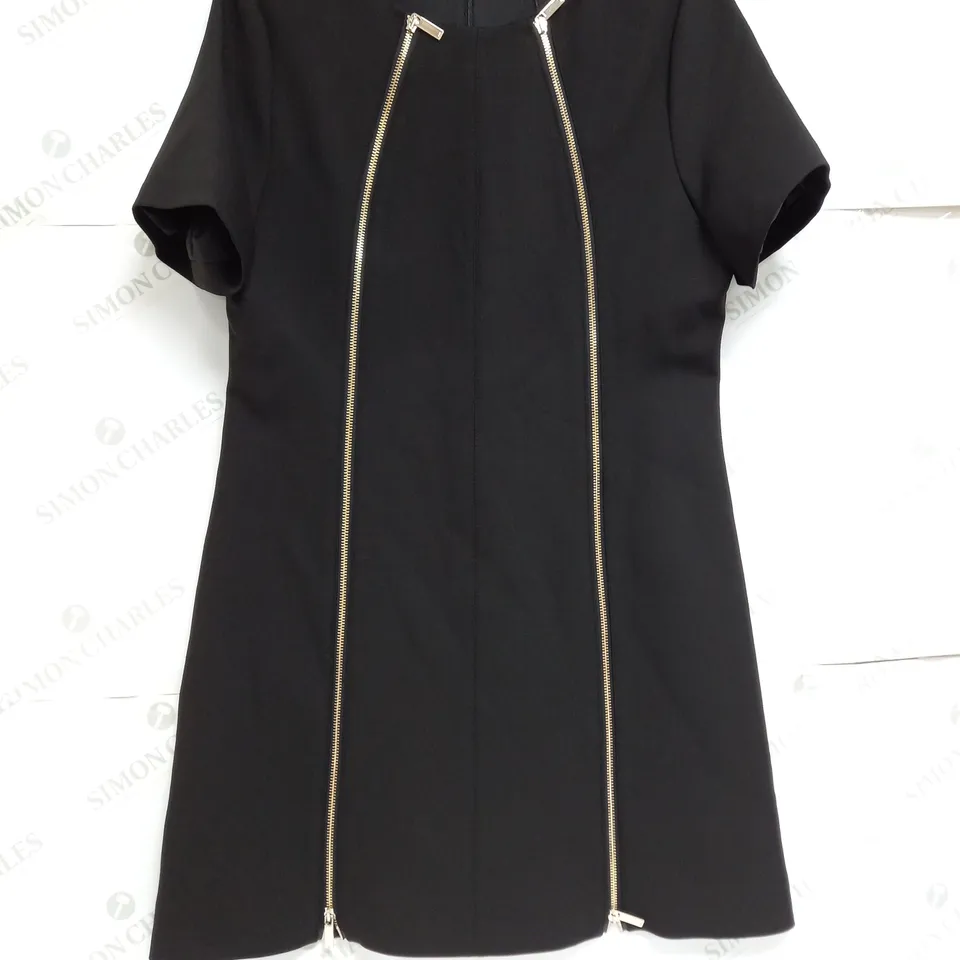 KAREN MILLEN COMPACT STRETCH ZIP DETAIL TAILORED MINI DRESS IN BLACK - SIZE 16