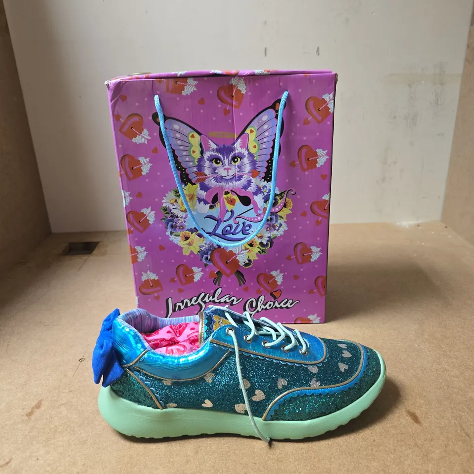 IRREGULAR CHOICE GLITTERY BLUE SNEAKERS WITH MINT GREEN SOLE –  JAZZY JANE - BOXED - EUR SIZE 42