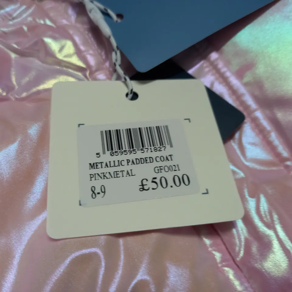CREW CLOTHING METALLIC PADDED COAT IN PINK/METAL - 8/9 YEARS