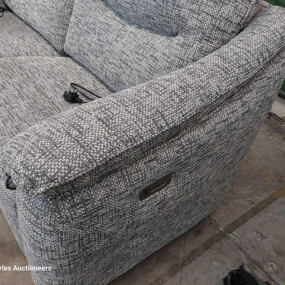 QUALITY BRITISH DESIGNER G PLAN STRATFORD POWER RECLINING TWO SEATER SOFA REED PEWTER FABRIC 