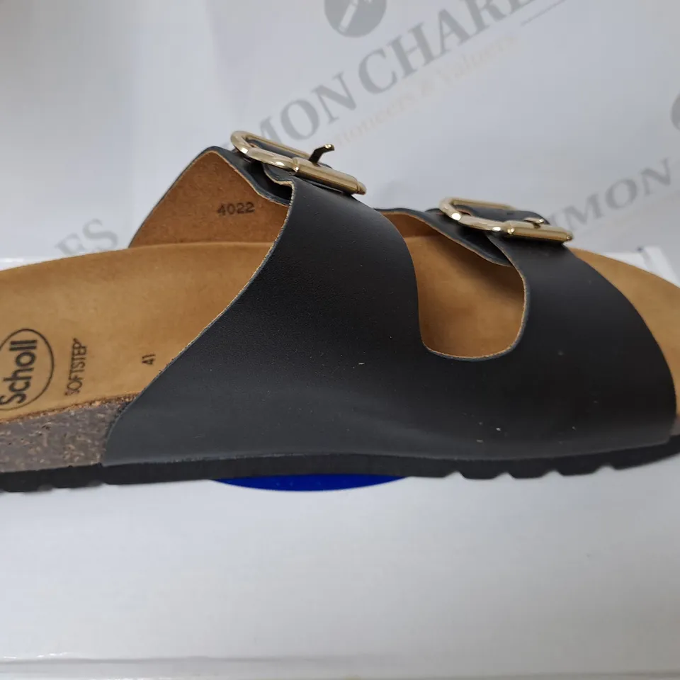 BOXED SCHOLL SANDLES IN BLACK SIZE 7  