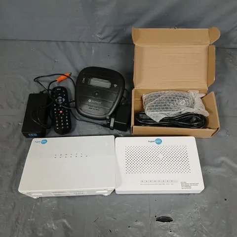APPROXIMATELY 10 ASSORTED ELECTRICAL PRODUCTS & ACCESSORIES TO INCLUDE REMOTES, CABLES, HYPEROPTIC ROUTER, ETC