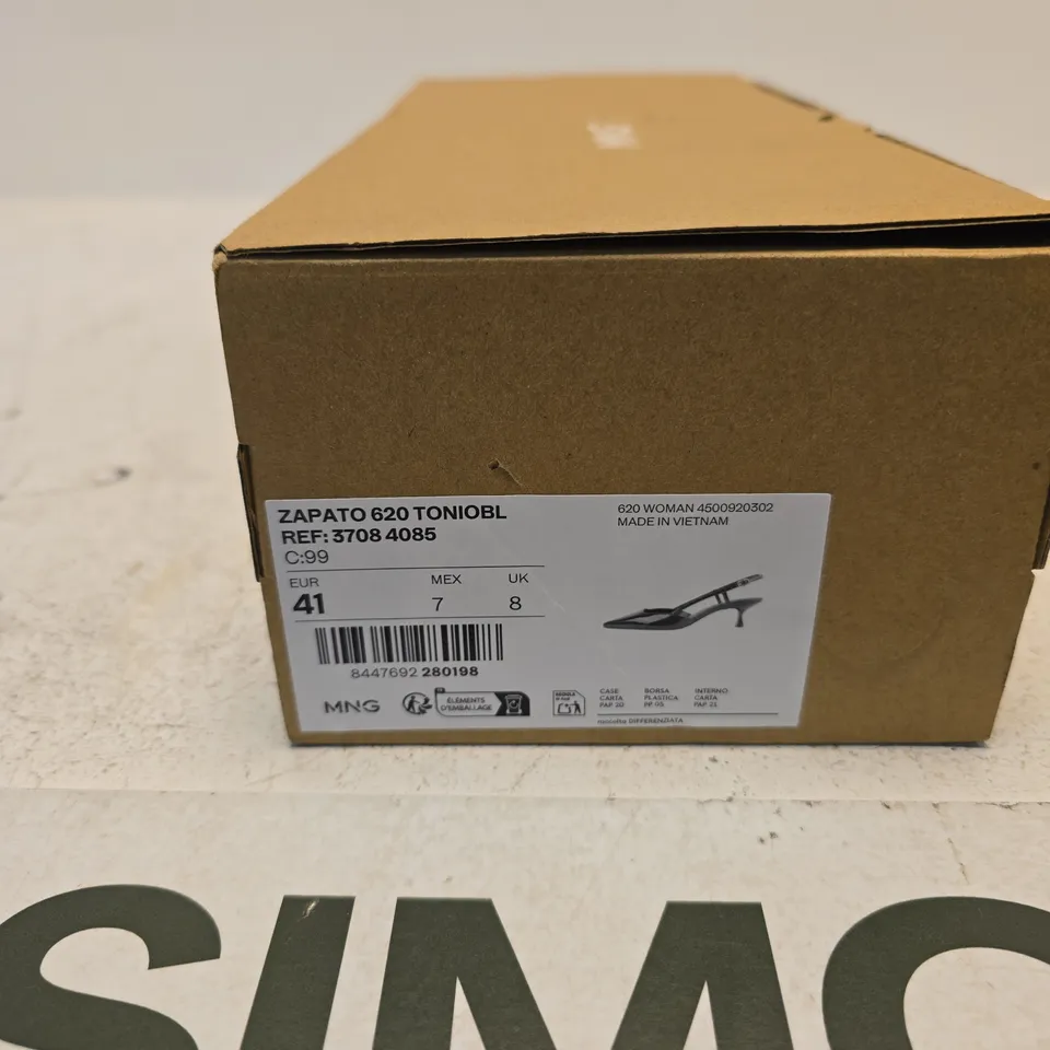 MANGO BLACK PATENT SLINGBACK HEELS, UK 8 (EU 41) – BOXED