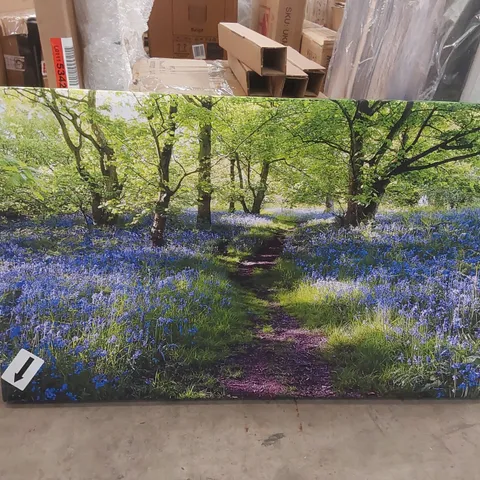 PATH THROUGH THE BLUEBELLS FOREST WRAPPED CANVAS PRINT