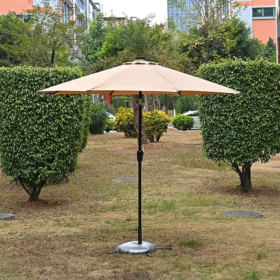 BOXED BLISS - BEYOND LED GARDEN PARASOL WITH TILT - CRANK (2.7M) WITH 24 WARM LIGHT BEADS - BEIGE - WHITE 