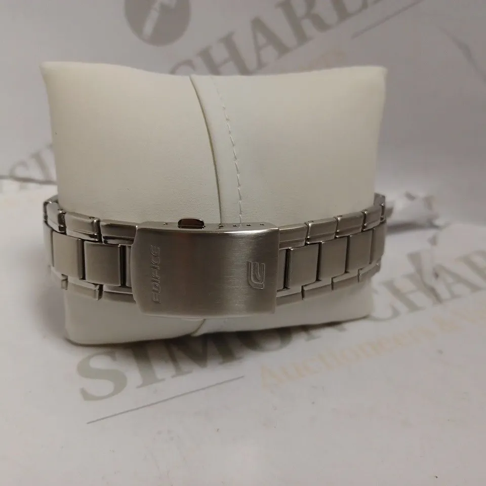 CASIO EDIFACE TRIPLE DIAL WATCH - CHROME EFFECT BRACELET STRAP WITH RED FACE