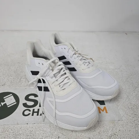 ADIDAS TRAINERS – WHITE WITH BLACK THREE STRIPES, UK 10.5
