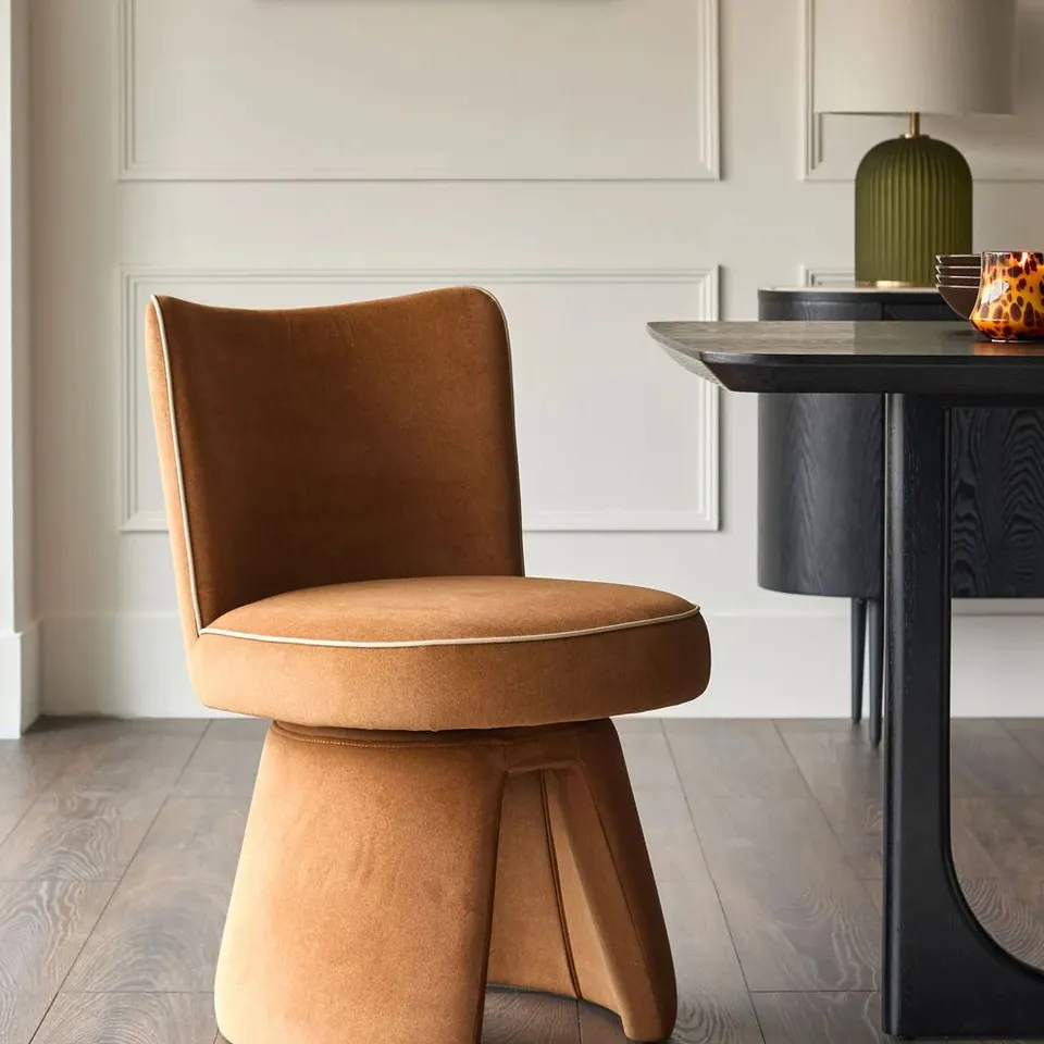BOXED DANETTI JENNA CARAMEL FABRIC SWIVEL DINING CHAIR - SET OF 2
