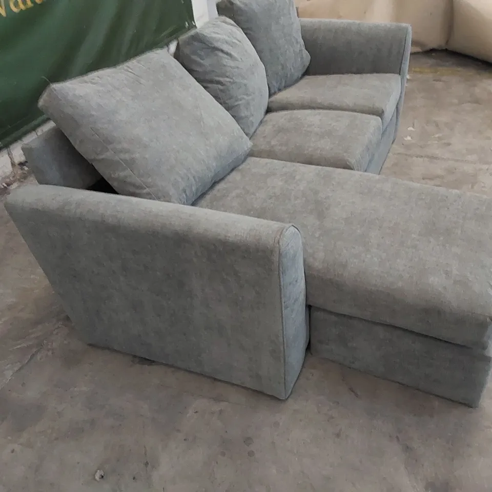 DESIGNER 3-SEATER CHAISE SOFA IN GREY FABRIC 