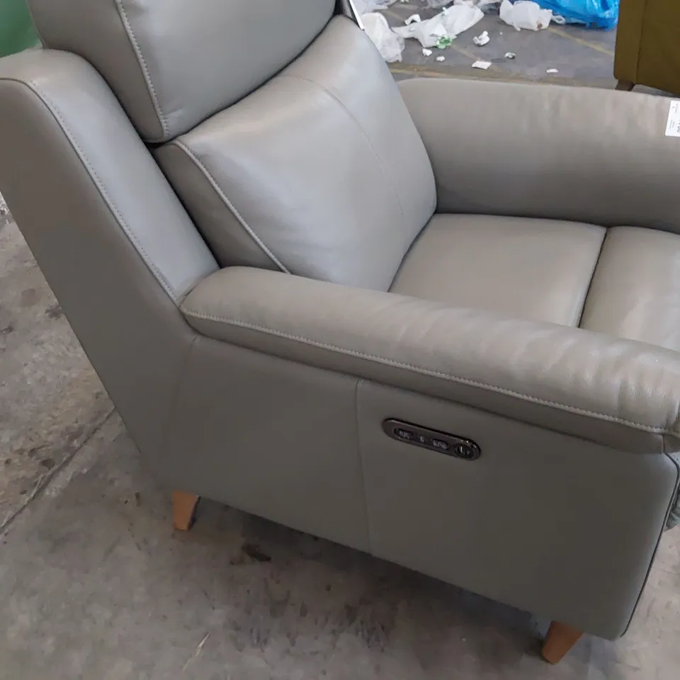 DESIGNER POWER RECLINING EASY CHAIR GREY LEATHER 