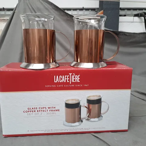 LA CAFETIERE GLASS CUPS WITH COPPER EFFECT FRAME - SET OF 2 - 300ML