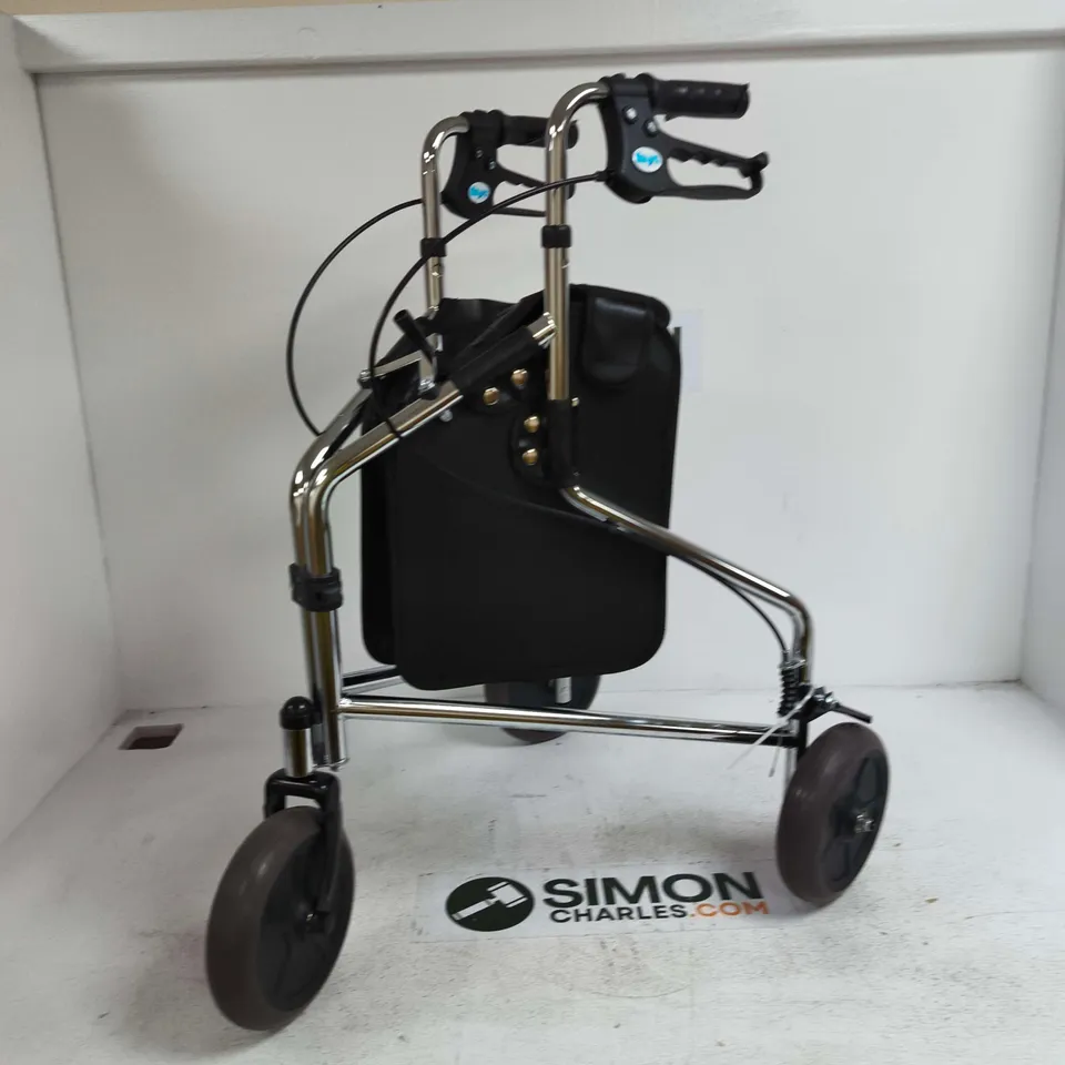 ROLLATOR WALKER WITH BLACK BAG – 3-WHEEL CHROME FRAME