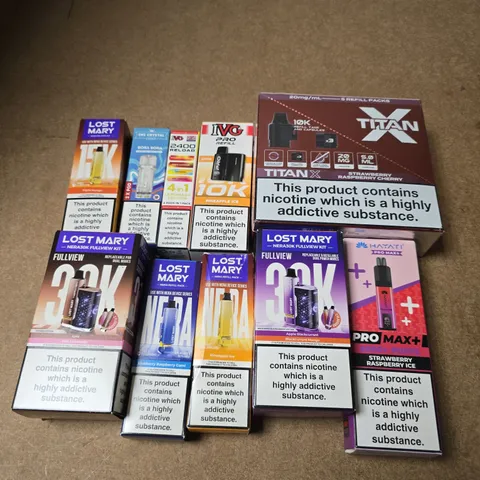 APPROXIMATELY 20 ASSORTED E-CIGARETTE AND VAPE PRODUCTS TO INCLUDE LOST MARY, TITAN, IVG ETC