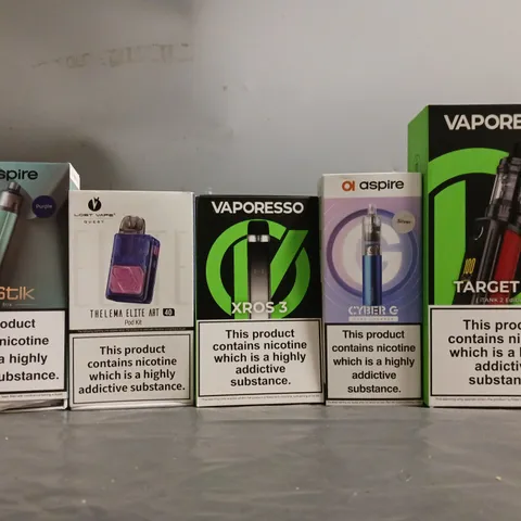 BOX OF APPROXIMATELY 18 ASSORTED E-CIGARETTES TO INCLUDE LOST VAPES, VAPORESSO, ASPIRE 