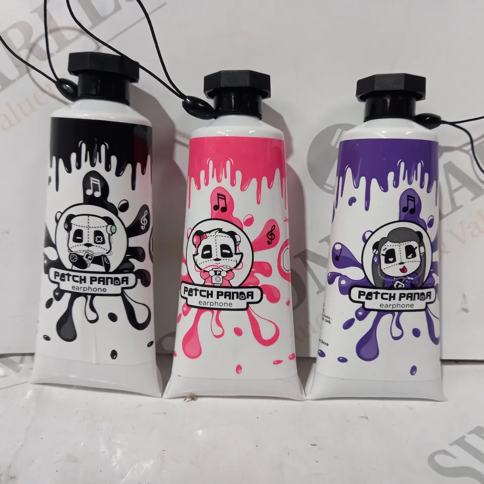 BOX OF APPROXIMATELY 100 PATCH PANDA EARPHONES IN VARIOUS COLOURS