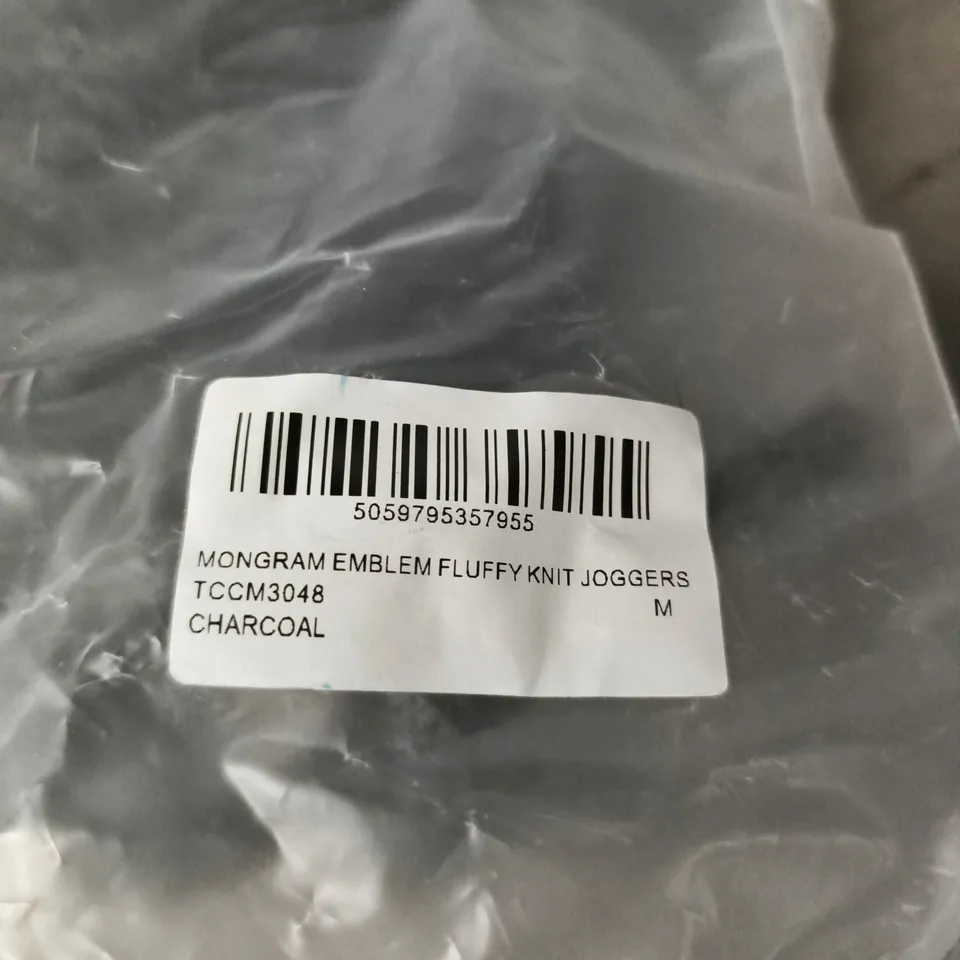 THE COUTURE CLUB MONGRAM EMBLEM FLUFFY KNIT JOGGERS – CHARCOAL – SIZE M