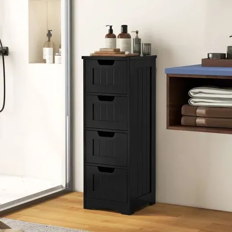 BOXED COSTWAY 4 DRAWER FLOOR BATHROOM STORAGE CABINET - BLACK (1 BOX)
