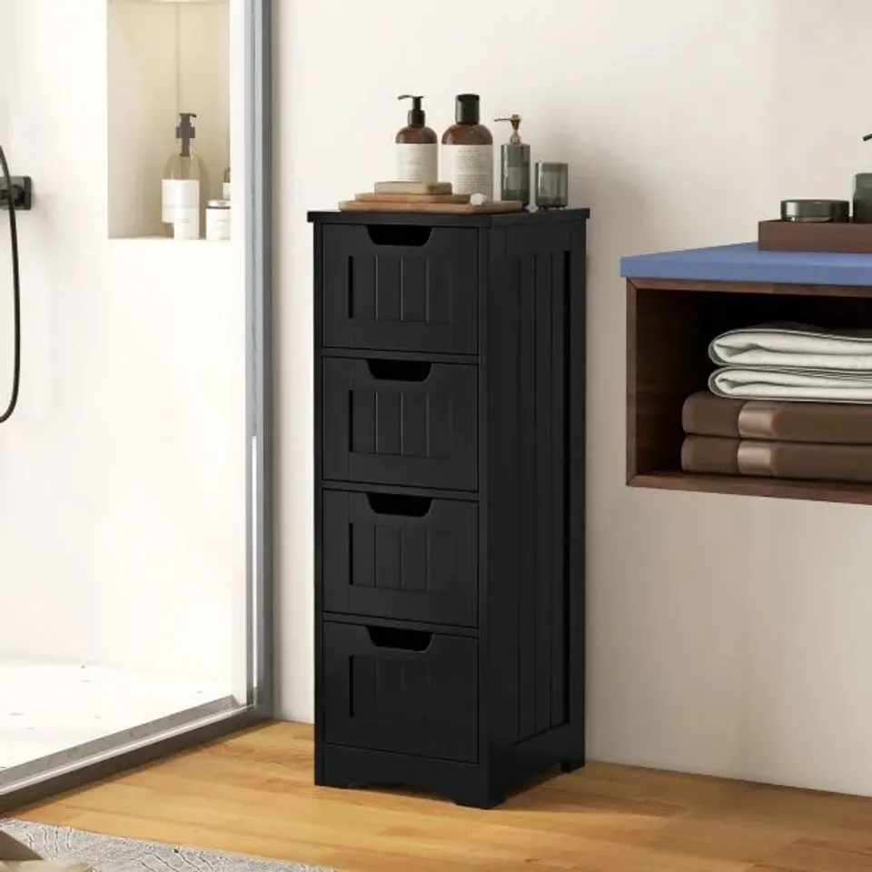 BOXED COSTWAY 4 DRAWER FLOOR BATHROOM STORAGE CABINET - BLACK (1 BOX)