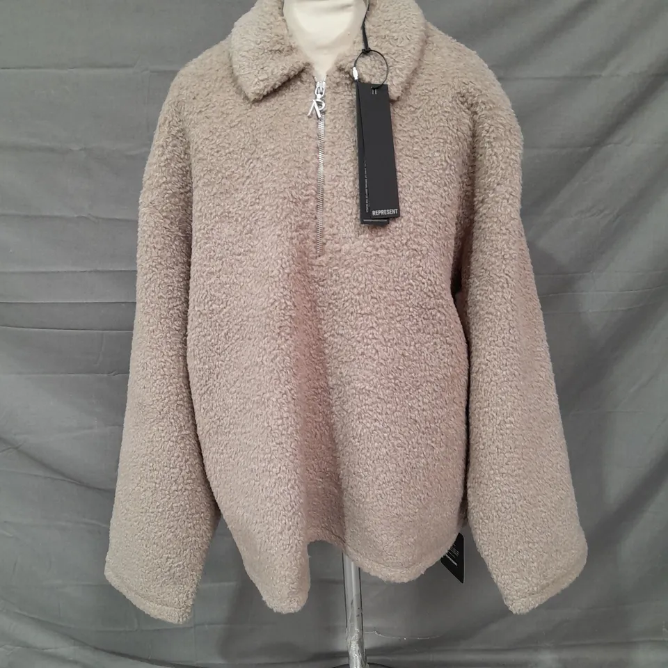 REPRESENT FLEECE PULLOVER ZIP SHIRT IN MUSHROOM SIZE L
