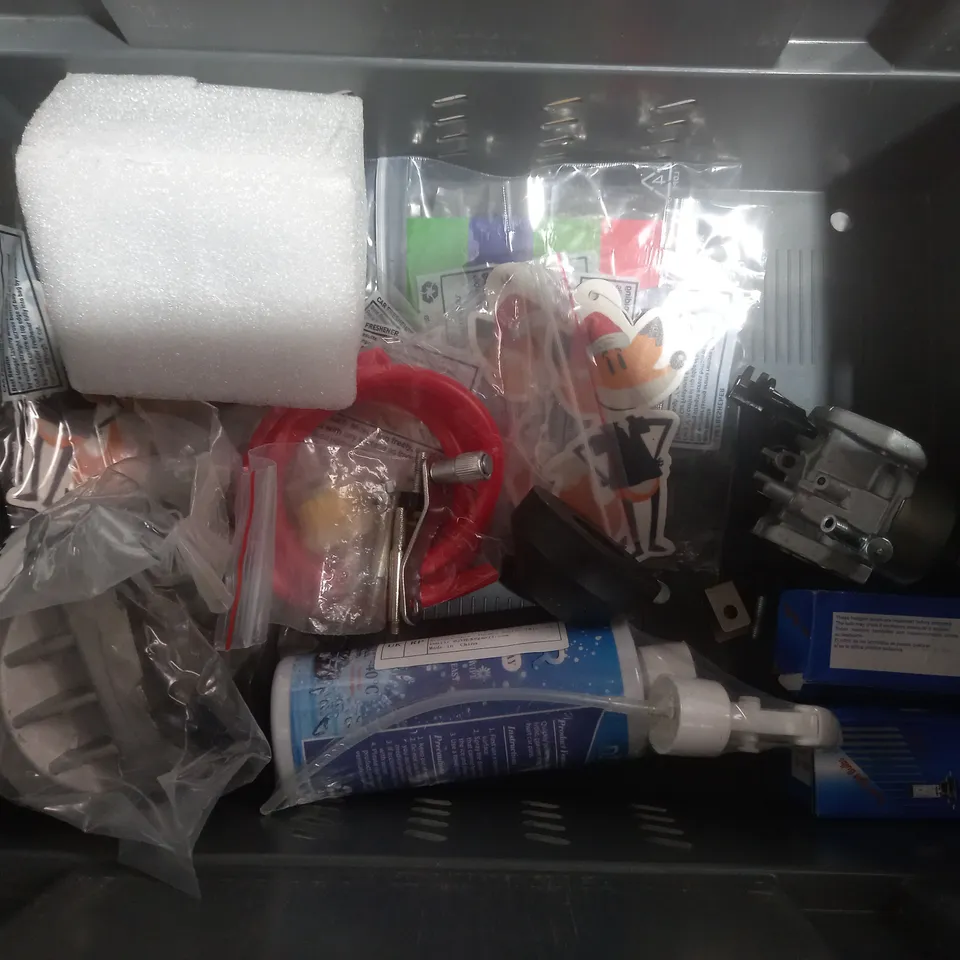 LOT OF ASSORTED ITEMS TO INCLUDE 3D PRINTED AIR IN TAKE , TIMKEN , GLASS CLEANER 