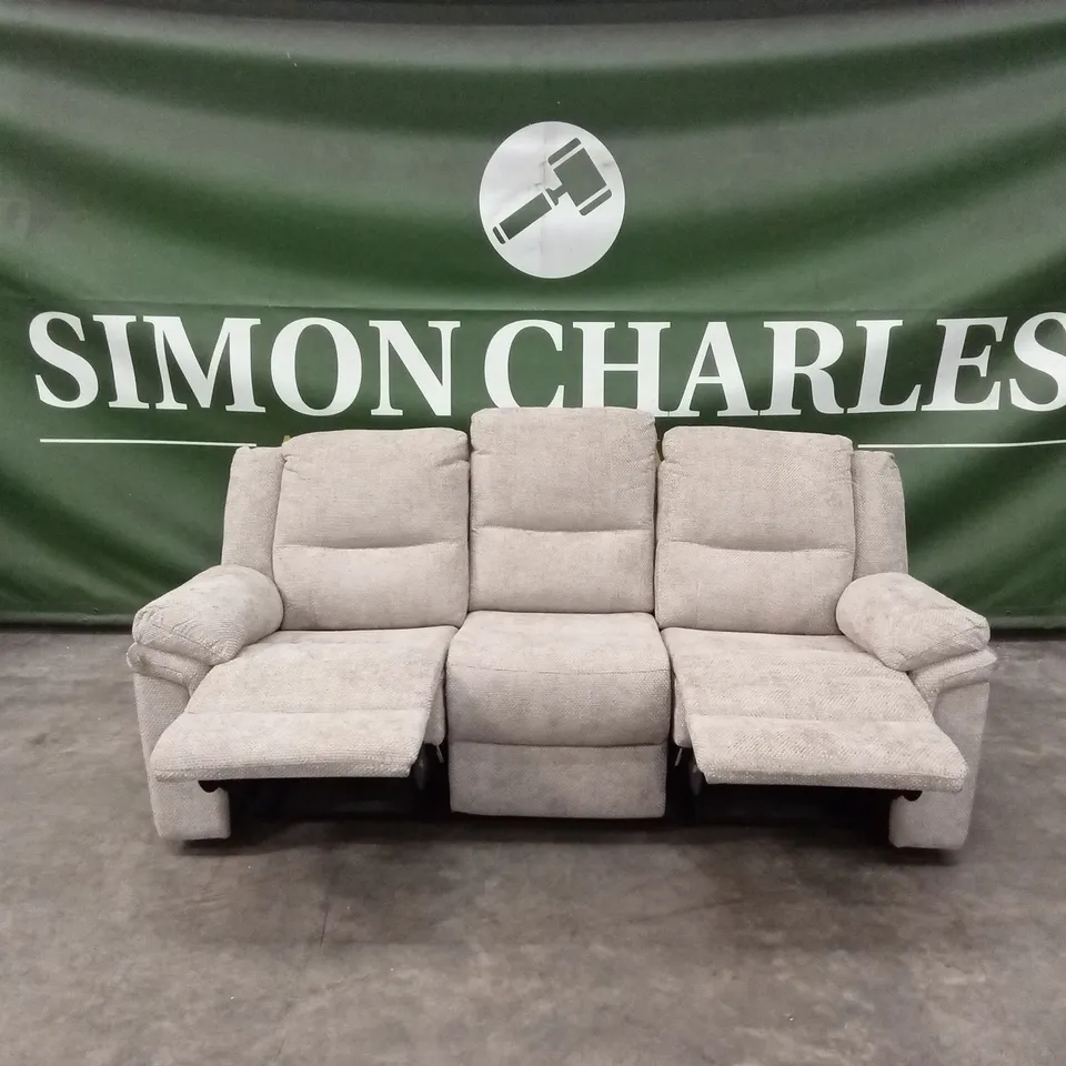 ALBION CHUNKY WEAVE 3 SEATER HIGH BACK MANUAL RECLINER SOFA - NATURAL RRP £679