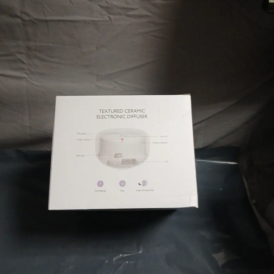 THE WHITE COMPANY TEXTURED CERAMIC ELECTRONIC DIFFUSER – WHITE, ROUND WITH CONCENTRIC PATTERN