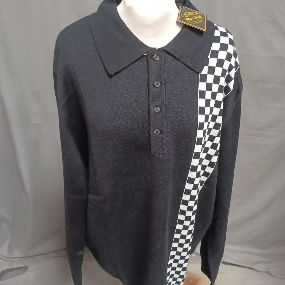 SKA & SOUL LONG SLEEVE POLO JUMPER IN BLACK CHECK SIZE 4XL