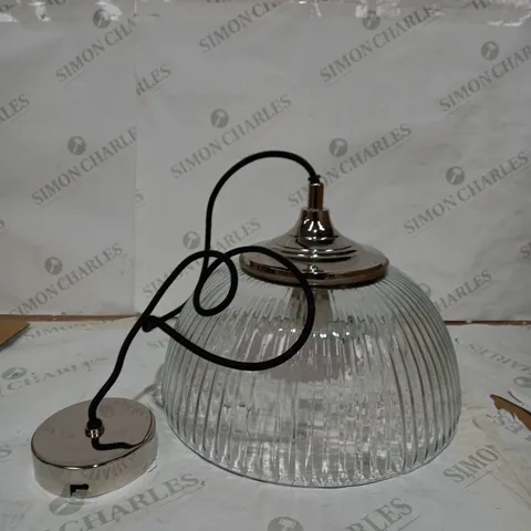 BOXED YAMBOL PENDANT POLISHED NICKEL FINISH WITH RIBBED CLEAR GLASS