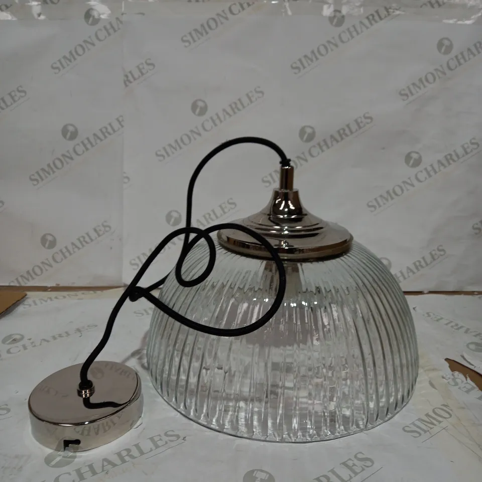 BOXED YAMBOL PENDANT POLISHED NICKEL FINISH WITH RIBBED CLEAR GLASS