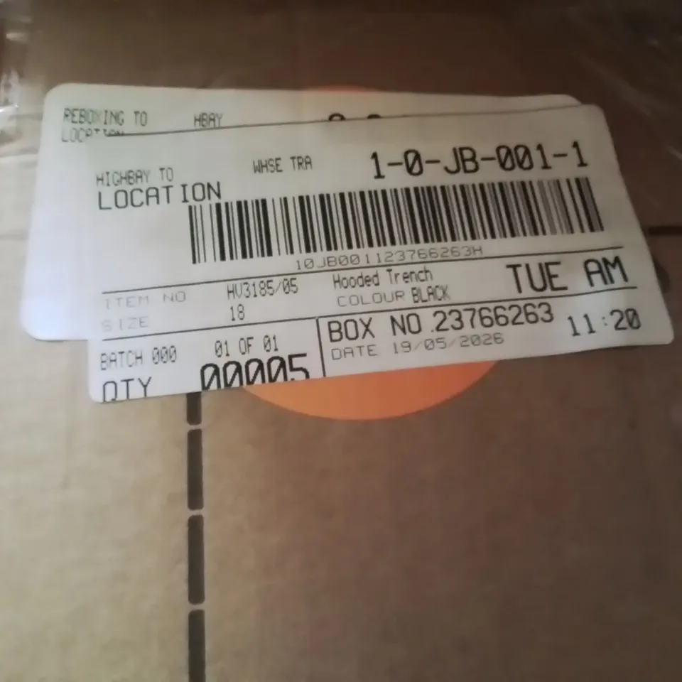 BOXED BRAND NEW APPROXIMATELY 5 JD WILLIAMS HOODED TRENCE JACKET BLACK SIZE 18