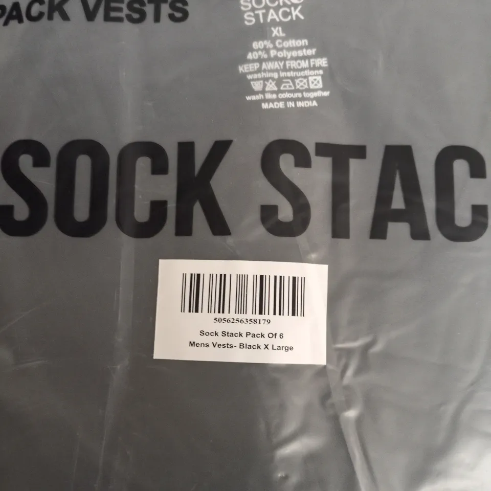 SOCK STACK PACK OF 6 MEN’S VESTS – BLACK, XL