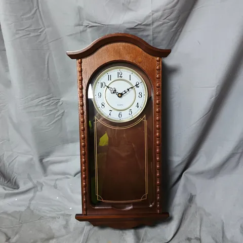 WOODEN WALL CLOCK WITH GLASS FRONT, QUARTZ MOVEMENT
