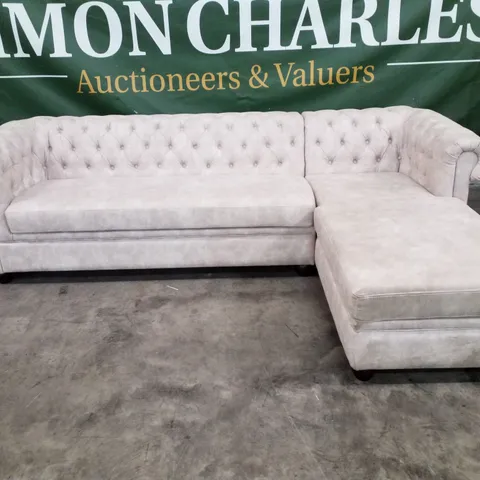 QUALITY DESIGNER 4 SEATER SOFA WITH RHF CHAISE - MARBLE FABRIC