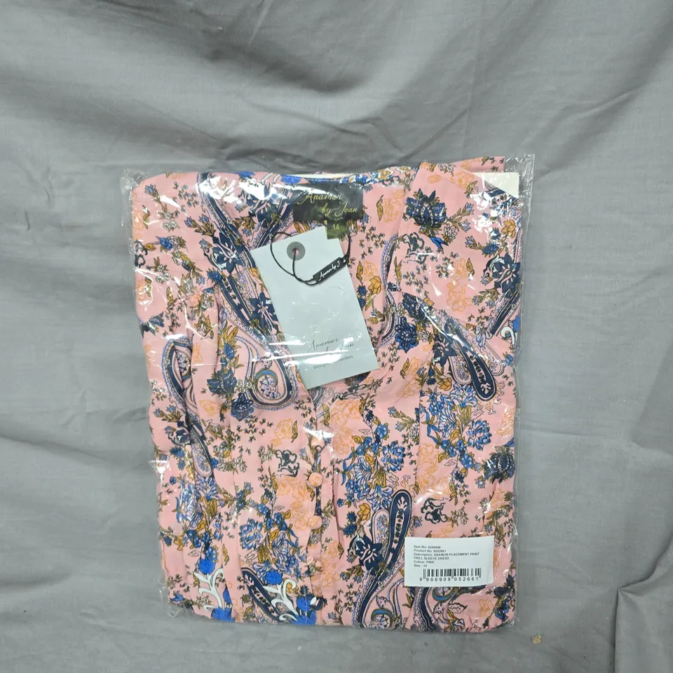 ANAMOR PLACEMENT PRINT FRILL SLEEVE DRESS - PINK, UK 14
