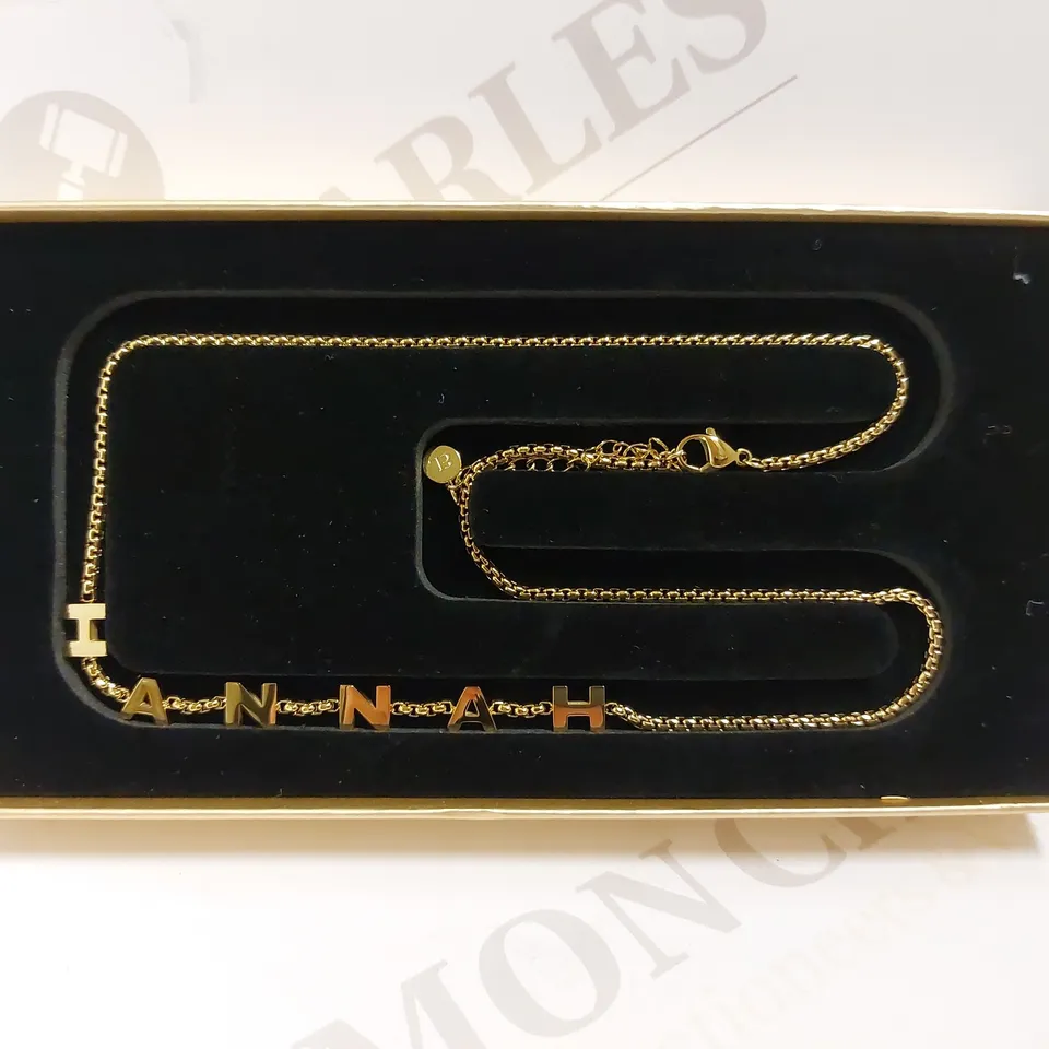 BOXED ABBOT LYON PERSONALISED `HANNAH` NECKLACE - GOLD EFFECT