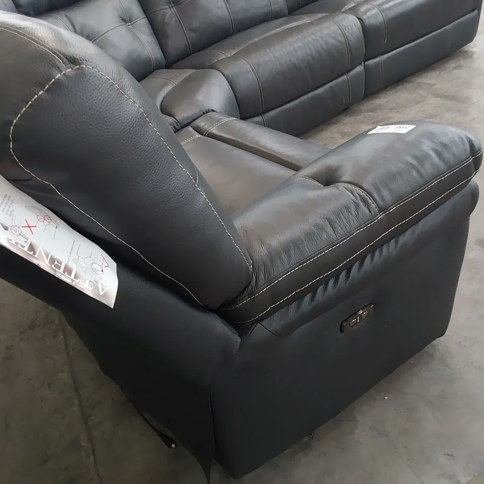 DESIGNER CORSICA POWER RECLINING CORNER GROUP DARK GREY LEATHER WITH CONTRASTING STITCHING 