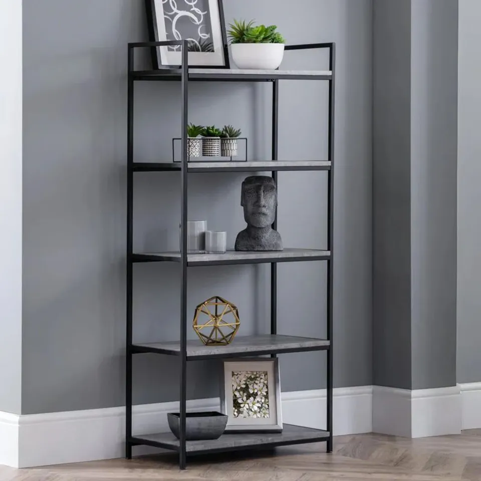 BOXED STATEN TALL BLACK/CONCRETE BOOKCASE