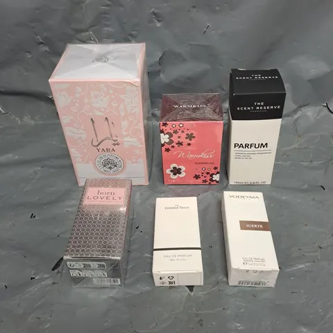 APPROXIMATELY 6 ASSORTED BOXED FRAGRANCES TO INCLUDE - BORN LOVELY, THE SCENT RESERVE, YODEYAM SUERTE, ETC. 