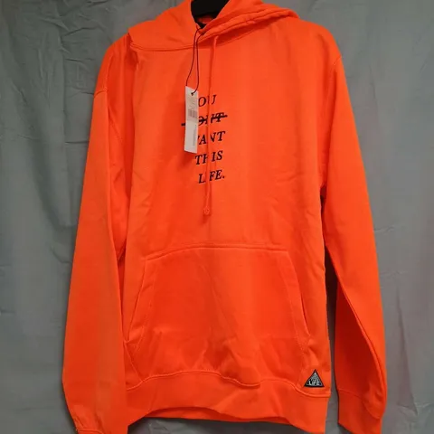 YOU DON'T WANT THIS LIFE LIMITED EDITION SAFETY REDLINE HOODIE - NEON ORANGE, SIZE XS