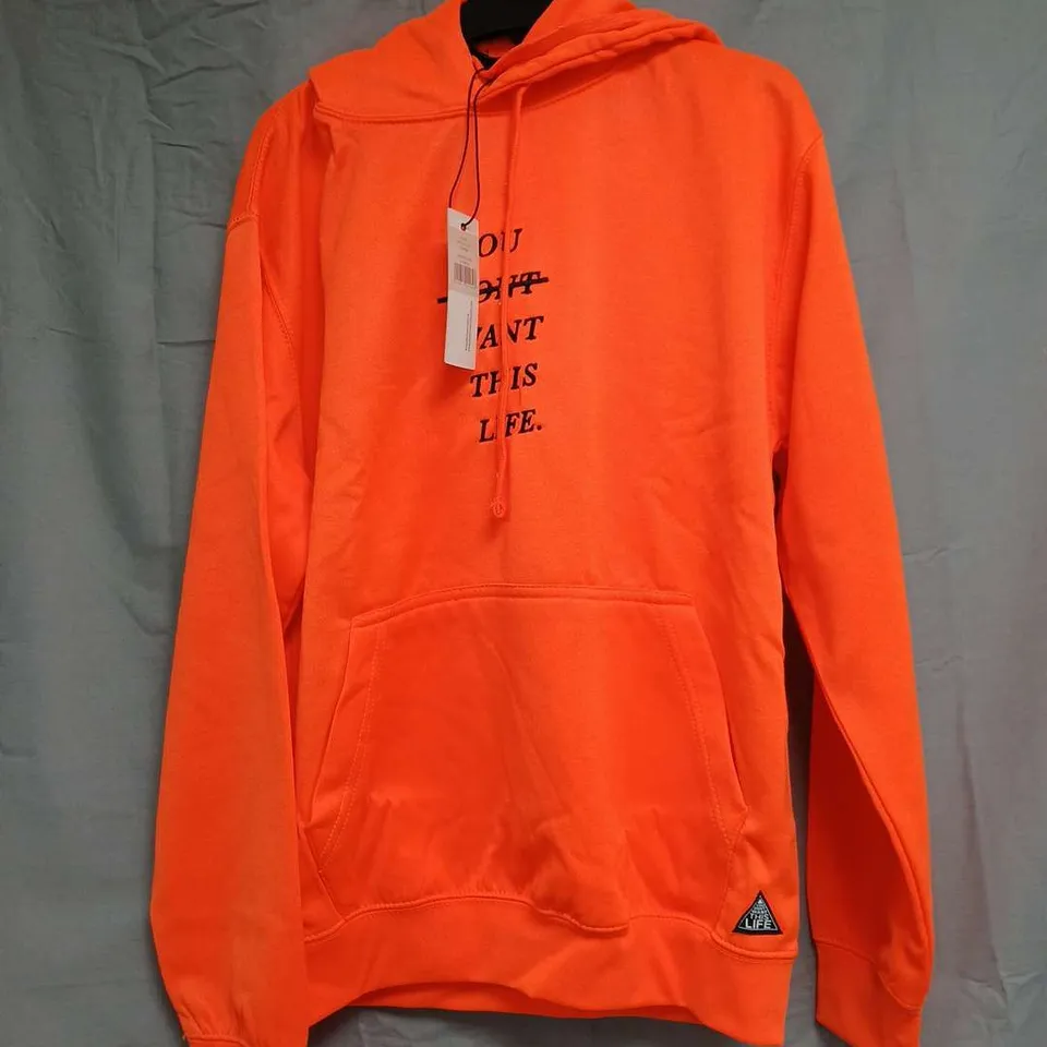 YOU DON'T WANT THIS LIFE LIMITED EDITION SAFETY REDLINE HOODIE - NEON ORANGE, SIZE XS
