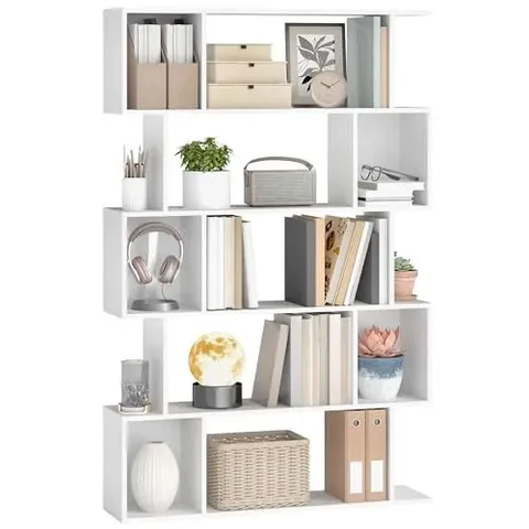Boxed VASAGLE 5-Tier Bookcase, 24x90x159cm, Storage Shelf with Open Compartments, Matte White 