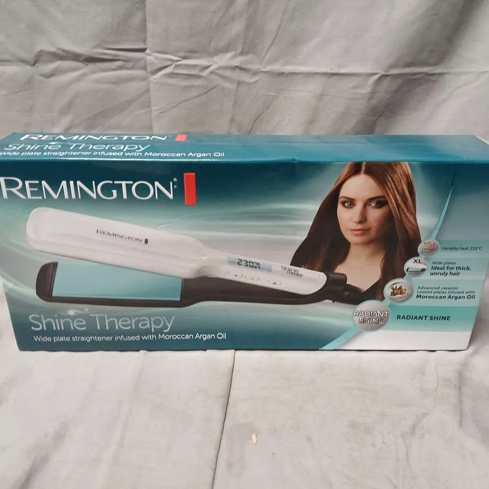 BOXED AND SEALED REMINGTON SHINE THERAPY WIDE-PLATE HAIR STRAIGHTENER – ARGAN OIL INFUSED
