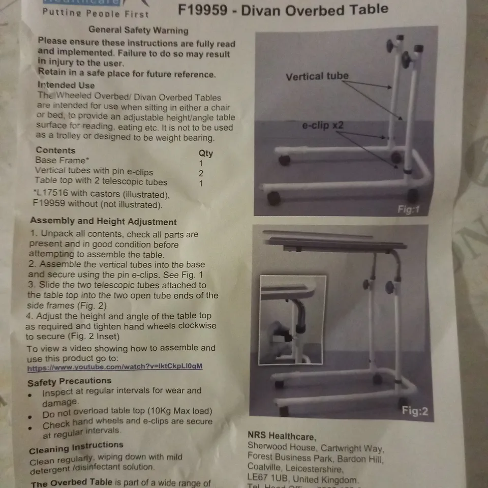 NRS HEALTHCARE OVERHEAD TABLE 