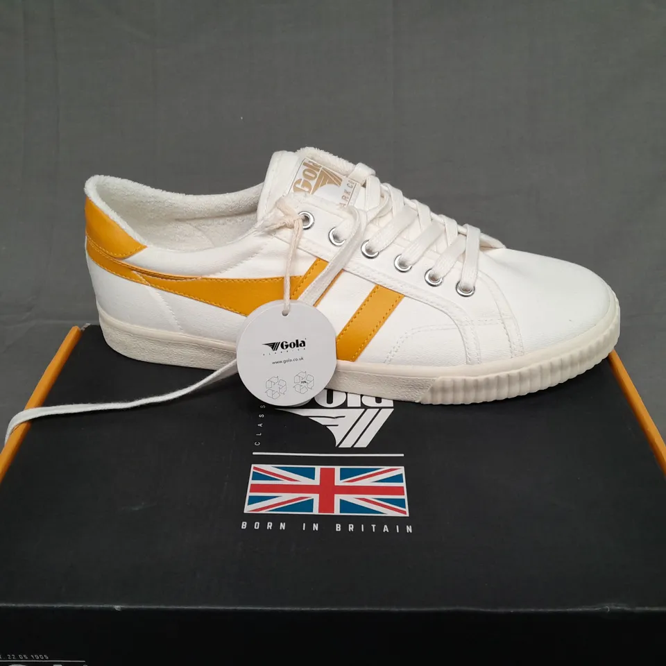 BOXED PAIR OF GOLA TENNIS MARK COX OFF WHITE/SUN UK 8