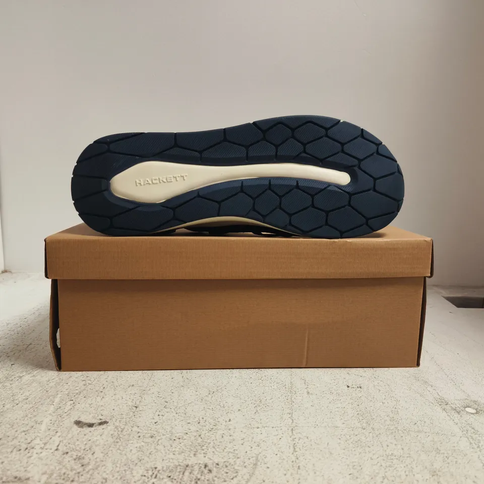 BOXED PAIR OF HACKETT LONDON H-RUNNER SOCK TRAINERS IN NAVY SIZE EU 44