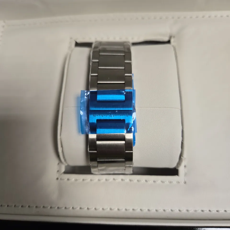 BERNARD REINHARDT STAINLESS STEEL WATCH WITH BLUE DIAL – BOXED