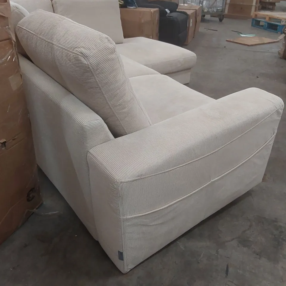 QUALITY DESIGNER UPHOLSTERED CORDUROY BEIGE CORNER SOFA BED