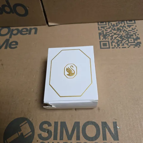 SWAROVSKI TWO SMALL SILVER-TONE EARRINGS WITH CLEAR STONES IN YELLOW OCTAGONAL PRESENTATION BOX