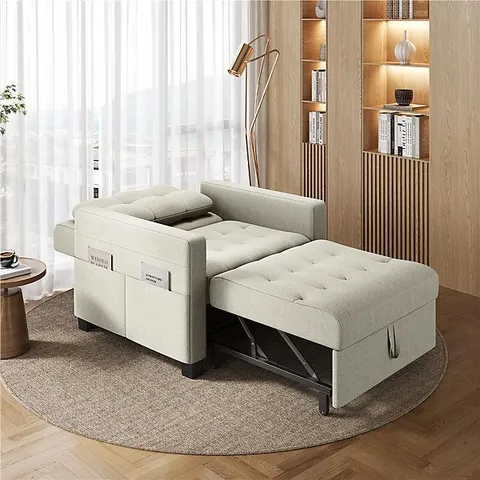 BOXED YAHEETECH 3-IN-1 CONVERTIBLE SLEEPER ACCENT CHAIR BED WITH ADJUSTABLE BACK - BEIGE (2 BOXES)